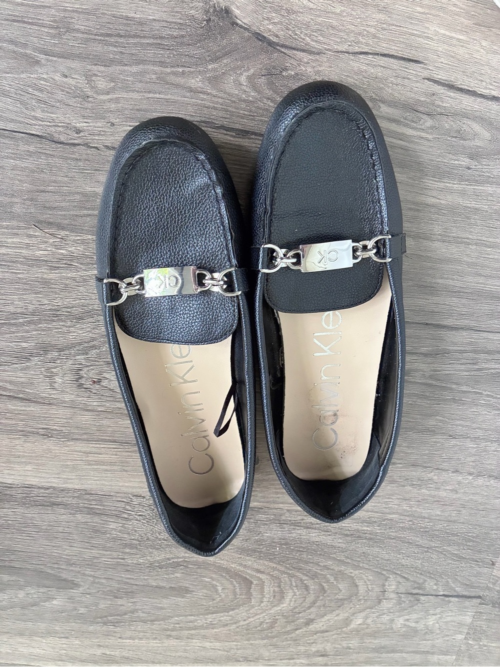 Calvin Klein Black Leather Chain-Link Loafers